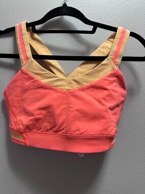 Lululemon Rack Pack Sports Bra Pink Orange Colorblock Cross Back Womens Size 8